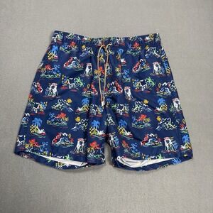 Bugatchi Swim Trunks Mens Large Blue Geometric Mesh Lined Beach Surf Nautical